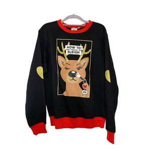 Mighty Fine Womens Black Sweater Pullover Reindeer Long Sleeve‎ Crew Neck Size L